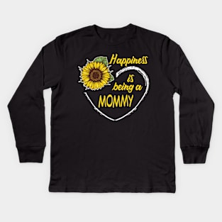 Happiness Is Being A Mommy Sunflower Heart Kids Long Sleeve T-Shirt
